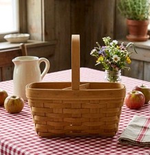 Vtg Longaberger Woven 1999 Basket W/Plastic Protector & Wooden Divider 10x6x4