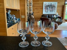 Bohemia Crystal Ball Stem SET of 3 WINE / WATER GOBLETS NEAR PERFECT CONDITION picture