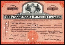 The Pennsylvania Railroad Company, Capital Stock Certificate 5 Shares ($50 Each) picture