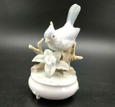 Porcelain Japan Music Box Blue Bird with Flower on Branch picture