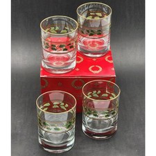 Royal Limited Holly Holiday Double Old Fashioned Glasses Set Of 4 Original Box picture