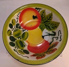 Vtg Enameled Metal Basin/ Bowl Fruit Design 12