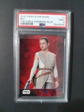 2015 Topps Star Wars Rey #3 The Force Awakens Series 1 Lightsaber Blue PSA 9  picture