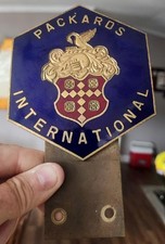 VTG. PACKARDS INTERNATIONAL AUTOMOBILE CLUB ENAMEL PLATE TOPPER CAR BADGE SIGN picture