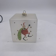 VINTAGE OVERSIZED Metal Topped  Glass Christmas Ornament Clear Santa 3x3x3 In picture