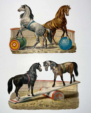 Large Antique Victorian Circus Horses Die Cut Scraps Chromolithographs Lot of 2 picture