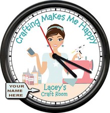 Personalized Crafting Makes Me Happy Sewing Quilting Room Art Sign Wall Clock picture