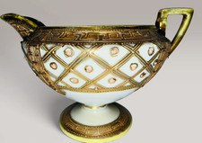 Antique Nippon Creamer Sauce Pitcher Raised Gold Pink Jewels Maple Leaf Mark picture