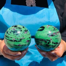 2pcs4.62LB Large Natural Ruby Zoisite Sphere Crystal Healing Stone Specimen 5177 picture
