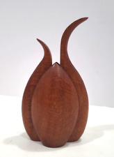 Mid Century Mode Vintage Wood Teardrop Vase Wood MCM Tulip Vase- 7.5 Inches Tall picture