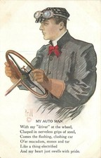 1911 My Auto Man Vintage Postcard - Motoring Driver Steampunk Goggles Art picture