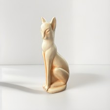 Vintage MCM Art Deco Ceramic Siamese Cat Statue 15” Cream Matte Figurine Tall picture