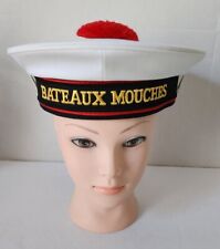 VTG French Bateaux Mouches white Beret Hat Cap Balsan W red Pom Pom Sz 56 picture