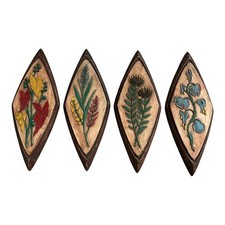 4 Vtg MCM Syroco Diamond Shaped Botanical Wall Plaques Teal, And Brown 1960S picture