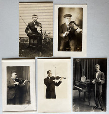Lot of 5 Antique Real Photo Postcard RPPC Violinists Early 1900s picture