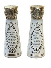 VTG Religious White Glass Salt & Pepper Shakers Set w/Jesus & Mary  & Prayers picture