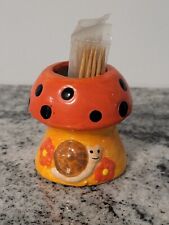 Vintage Mushroom And Snail Toothpick Holder  Retro Orange Yellow Taiwan picture