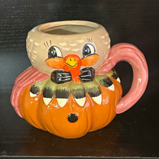 Thanksgiving Turkey Pumpkin Figural Ceramic Mug Painted Decorated With Handle picture