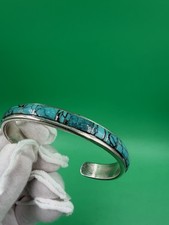 Vintage Native Artist B. G. Mudd Sterling Silver Turquoise Inlay Cuff Bracelet picture