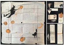 Hand Made Hallowe'en Favors - Place Cd, Dance Cd, Program + Napkin 1912-13 picture
