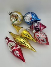Vintage Glass Ornaments Indents Retro Set of 6 picture
