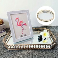 Vintage Octagon Mirror Glass Tray Bedroom Vanity Dresser Cosmetic Perfume Holder picture