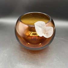 Murano Amber Glass Globe Vase With Frosted Glass Leaf Adornment Smooth Bottom picture