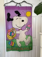 Vintage Peanuts Snoopy Easter Beagle Flag with Easter Egg Basket picture