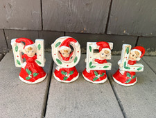 Vintage Japan NOEL Elf Letter Figurines Set of 4 Hand Painted Ceramic 4 in picture