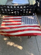 Antique 48 Star American Flag 1912-1959 Cotton USA Flag w/ Wood Pole Vintage picture
