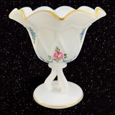 Westmoreland Compote Flower Hand Painted Compote Dish Gold Ruffled Top Glass VTG picture