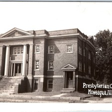 c1940s Moweaqua, IL Presbyterian Church RPPC Postcard Brick Architecture Photo picture