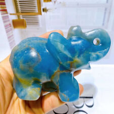 1pc Natural Blue lux stone Quartz Carved Crystal Elephant Skull Reiki Healing picture
