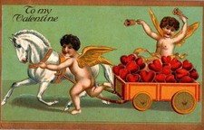 Vintage Victorian Postcard 1910 To My Valentine - Cart of Hearts picture