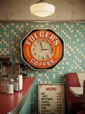Rare Vintage Folgers Coffee Neon Clock Sign 18x18 Neon Products Light picture