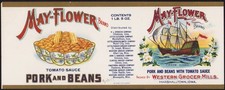 MAY-FLOWER antique can label for PORK & BEANS Iowa Western Grocer Calvert 1917 picture