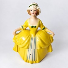 Antique E&R Germany Madame Pompadour Dresser Doll Yellow Powder Trinket Box picture