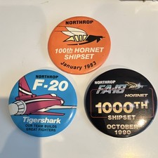 Northrop Aviation Lot of 3 Pinback Buttons F-20 Tigershark & F/A-18 Hornet picture
