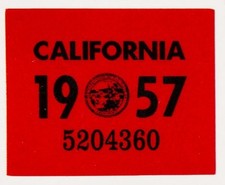 1957 California License Plate YOM Year Registration Sticker Original 3M Material picture