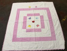 Vintage Pink White Tulip Floral Cottage Core Quilt 75X80 picture