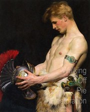 Germanic Soldier Admiring a Roman Helmet 5x7 Reprint picture