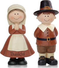 2 Pcs Thanksgiving Pilgrim Figurines Wooden Pilgrim Table Decoration Small St... picture