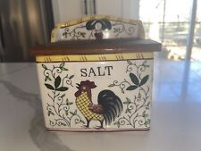 Early Provincial By Ucagco Salt Bin W/Lid Rare Find 4.5”X 5” Very Nice Rooster picture