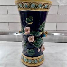 Oriental Accent 11.5”T Majolica-Style Vase w/3D Birds & Flowers~Holdcroft Repro picture