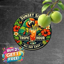 It's Always 5 O'Clock Somewhere Tropical Parrot Metal Tin Sign 8x8 picture