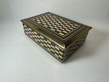 Vintage West Germany Embossed Footed Hinged Tin Box Chest Checkered Pattern picture