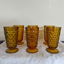 VTG  Set of 6 American Whitehall  Dark Amber Gold Footed 12oz Glasses Cubist picture