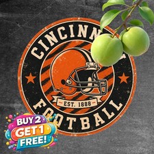 Football Fan Sports Team Sign Round Game Room Porch Decor Metal Plaque 8x8 picture