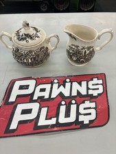 Myott Royal Mail Staffordshire Ware Ceramic Creamer & Sugar Set White Black picture