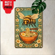 Whimsical Honey Bee Sunflower Garland Tin Sign Vintage Cottagecore Wall Plaque picture